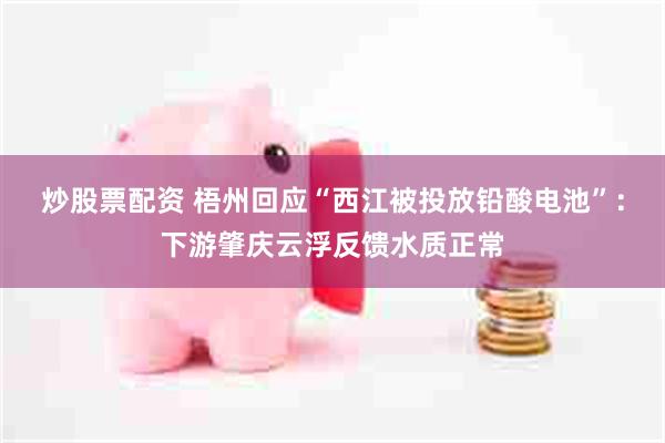 炒股票配资 梧州回应“西江被投放铅酸电池”：下游肇庆云浮反馈水质正常